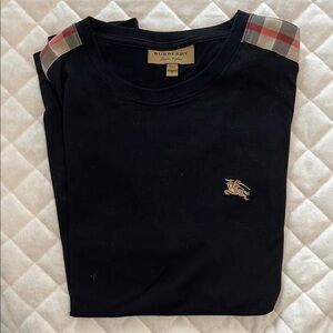 Vintage Burberry Black Short Sleeve Tee with Plaid Accents